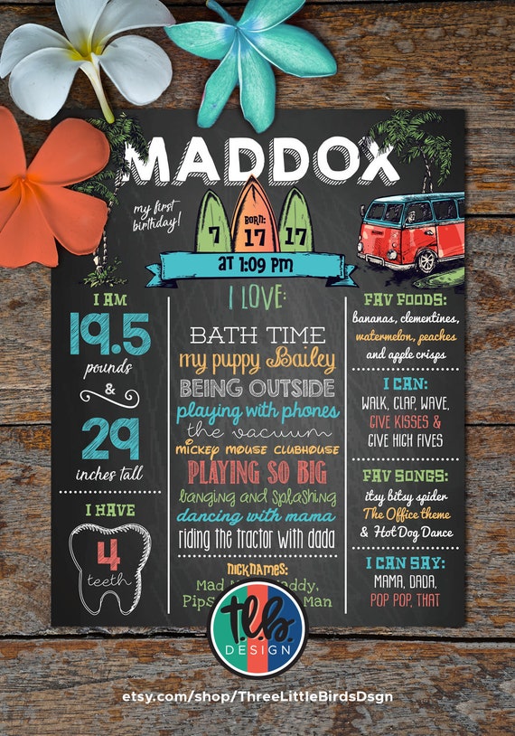digital surfs up Birthday Chalkboard Poster 1st Birthday Milestone Sign Surf's Up birthday surfer birthday party surf birthday decor Il_570xn
