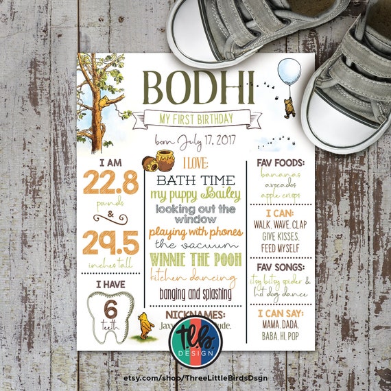 winnie the pooh milestone Poster, 1st Birthday Milestone Sign, classic pooh bear birthday, boy first birthday, 1st birthday pooh milestone Il_570xn