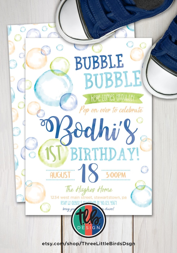 digital Bubble Birthday Invitation Boy Bubbles Invite Bubble Party