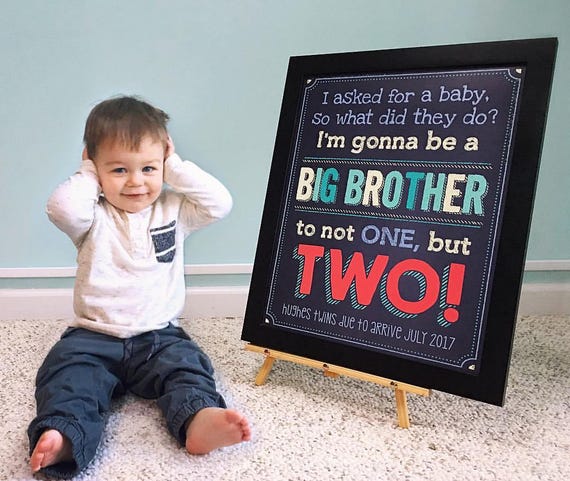 twin pregnancy announcement expecting twins sign promoted to big brother twins pregnancy reveal not one but two baby announcement Il_570xn