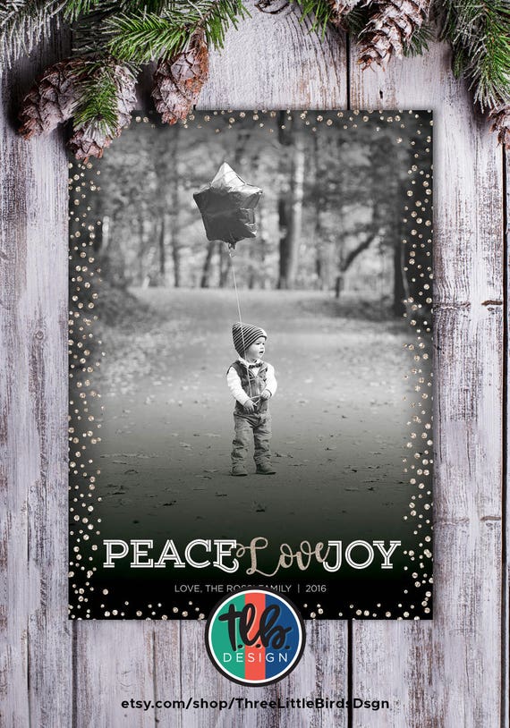 Printable Christmas card, printable family holiday card with photos, personalized, peace love and joy, glitter confetti black and silver Il_570xn