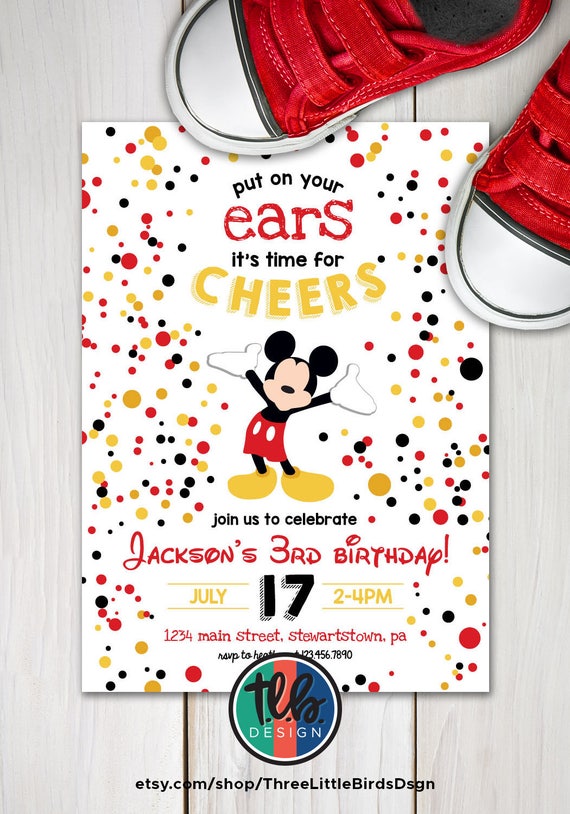 digital Mickey 1st birthday invitation Red Gold Black confetti Mickey Mouse invite First Birthday Boys Gold Glitter it's time for cheers Il_570xn