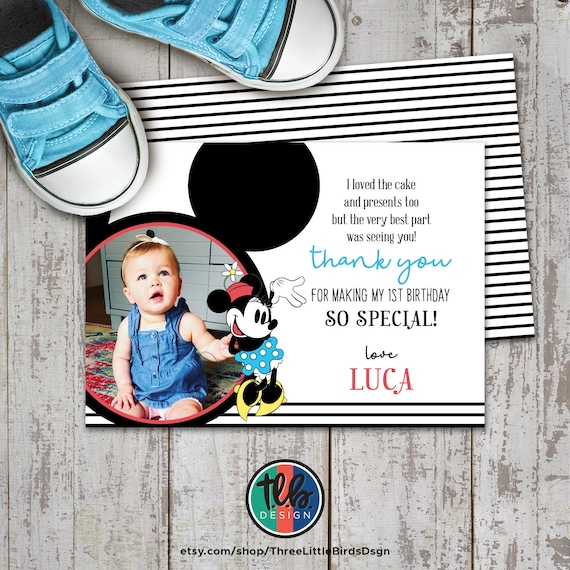 Classic Minnie Mouse first birthday thank you card, red and black classic minnie, printable card, vintage minnie mouse Il_570xn
