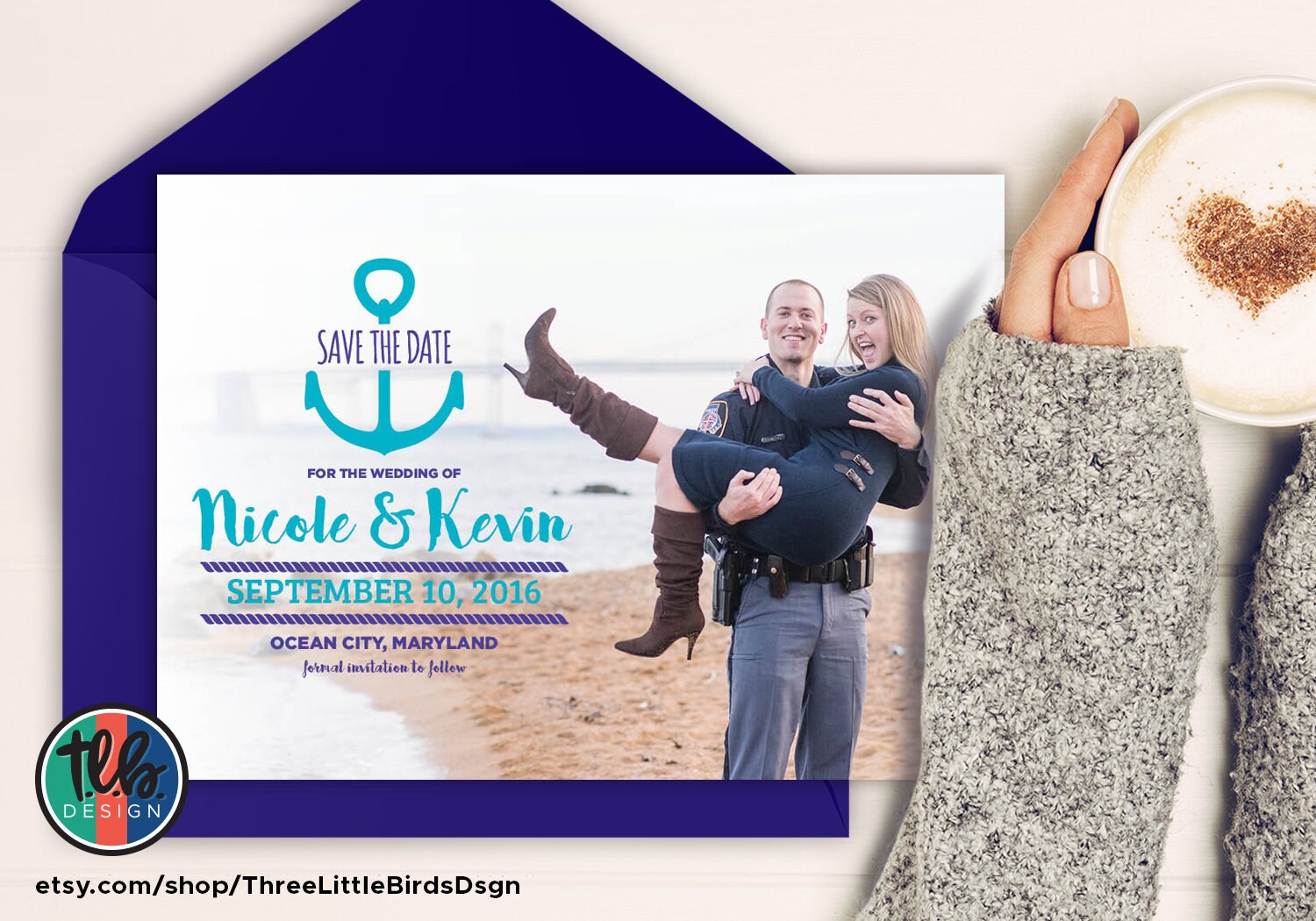 Beached themed save the date photo card chic save the date | Etsy