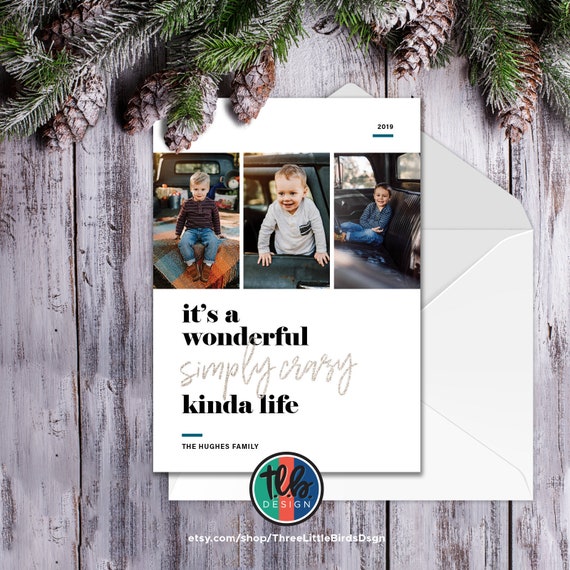 digital it's a wonderful CRAZY life photo Christmas Card simple holiday card funny Christmas card family photo Christmas card Il_570xn