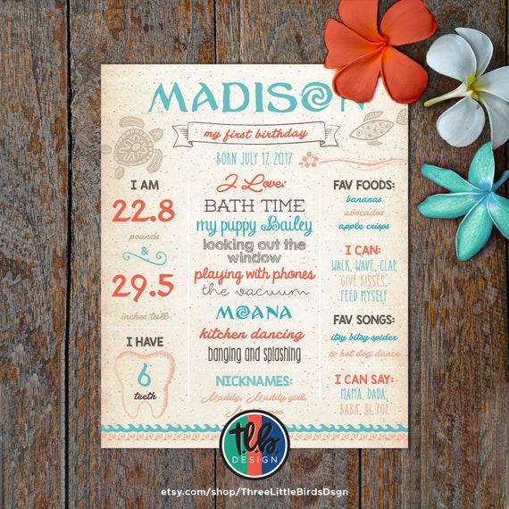 digital moana milestone Poster 1st Birthday Milestone Sign classic moana hawaiian birthday girl first birthday 1st birthday moana milestone Il_570xn