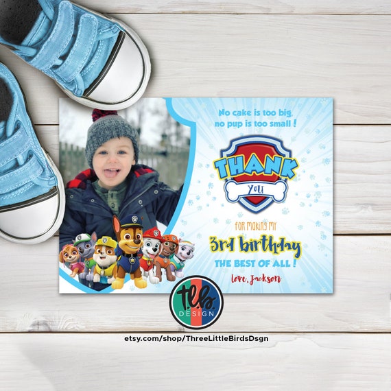 digital paw patrol thank you card with photo paw patrol theme birthday boy first birthday paw patrol birthday thank you Il_570xn