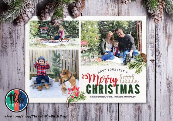 Printable photo Christmas card, have yourself a Merry little Christmas printable family holiday card with photos, personalized, watercolor Il_570xn