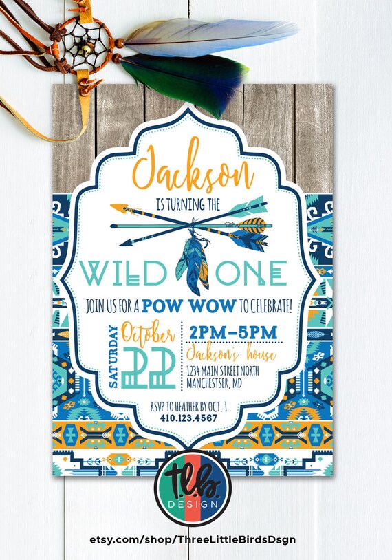 wild one tribal pattern birthday invite, boho first birthday invitation, boy 1st birthday arrow and feathers native american theme Il_570xn