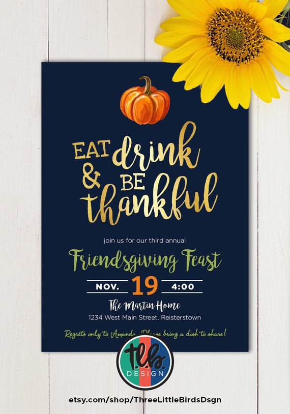 digital Friendsgiving invitation friends Thanksgiving invite pumpkins eat drink and be thankful invite for Friendsgiving Feast personalized Il_570xn