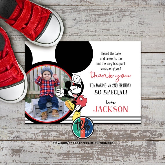 Classic Mickey Mouse first birthday thank you card, red and black classic mickey, printable card, put on your ears Il_570xn