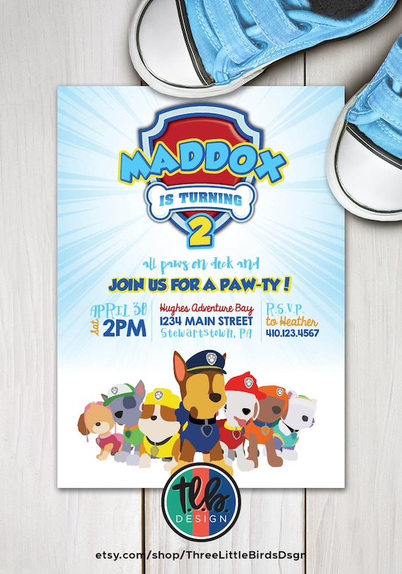 Paw Patrol Birthday Invite, Paw Patrol Invitation, Paw Patrol Birthday Party, Personalized, Chase Invite, Paw Patrol Digital File Il_570xn