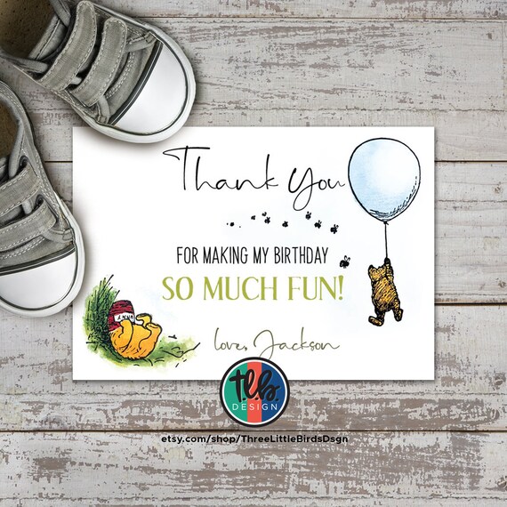 classic pooh birthday thank you card without photo, winnie the pooh birthday card, winnie the pooh classic birthday thank you card Il_570xn
