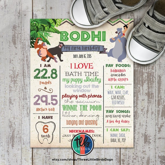 jungle book milestone Poster 1st Birthday Milestone Sign classic jungle book birthday boy first birthday 1st birthday mowgli milestone Il_570xn