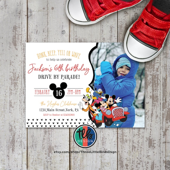 Mickey Mouse drive by parade birthday invite Mickey Mouse Birthday Invitation Mickey Mouse Invite Mickey parade Invites honk beep wave Il_570xn