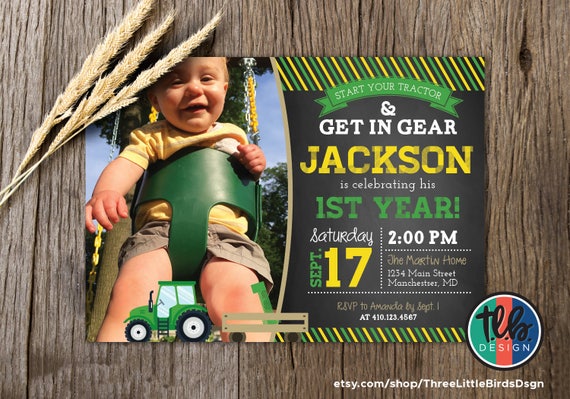 tractor birthday invitation, farm birthday invite, boy first birthday, 1st birthday chalkboard printable invite personalize Il_570xn