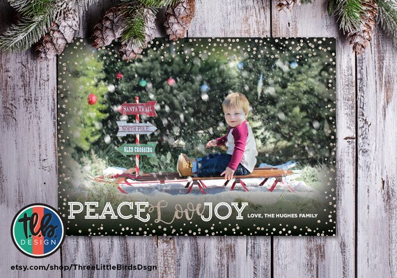 Printable Christmas card, printable family holiday card with photos, personalized, peace love and joy, glitter confetti black and silver Il_570xn