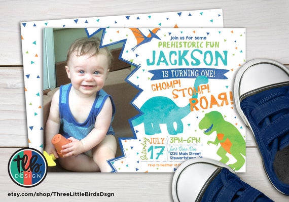 Dinosaur First Birthday Invitation t-rex birthday invite boy birthday Dinosaur birthday dinosaur invite 1st birthday invite tyranosaurus rex Il_570xn