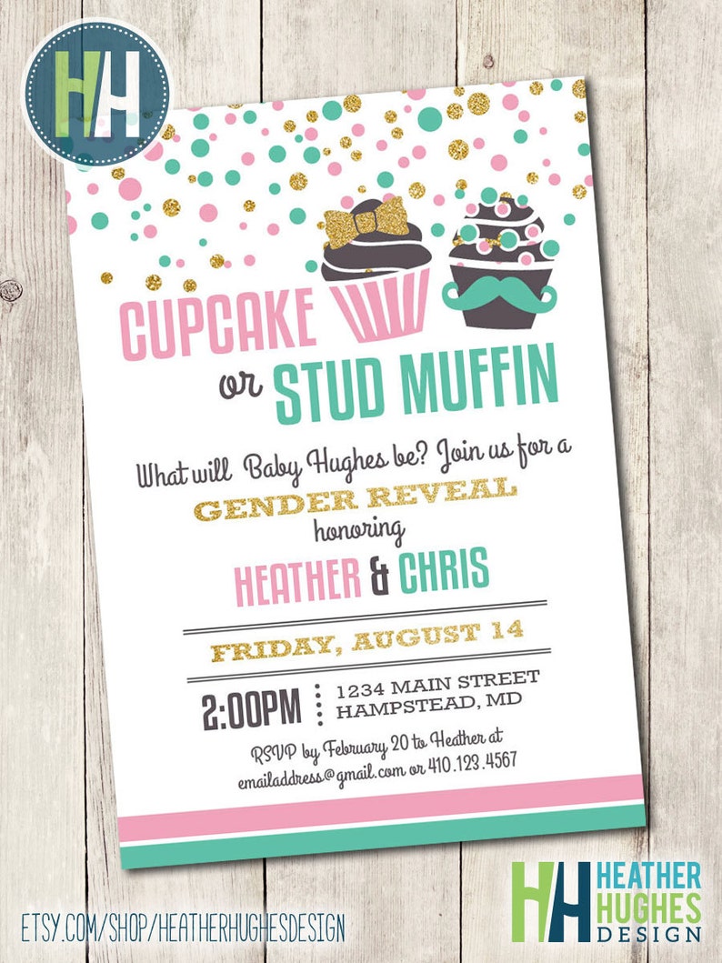 Printable Gender Reveal Invitation Cupcake Or Stud Muffin Etsy Printable Gender Reveal Invitation Cupcake Or Stud Muffin Etsy