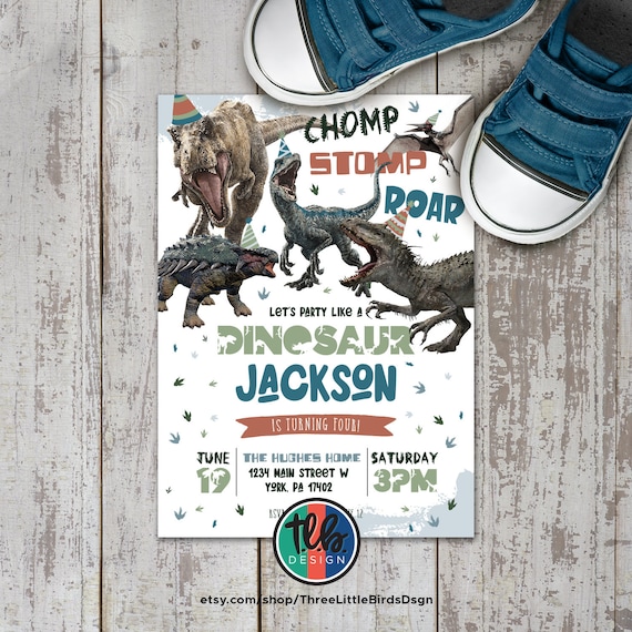 jurassic world birthday invite dinosaur birthday invitation for big kids jurassic park invite velociraptor blue indominous rex t-rex bumpy Il_570xn