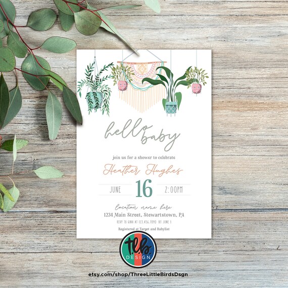 boho baby shower invite gender neutral shower invitation boho chic theme baby shower rose gold shower greenery with eucalyptus invite Il_570xn