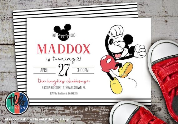Classic Mickey Mouse birthday invite, Mickey Mouse Birthday Invitation, Mickey Mouse Invite, Vintage Mickey Invites, Personalized, Digital Il_570xn