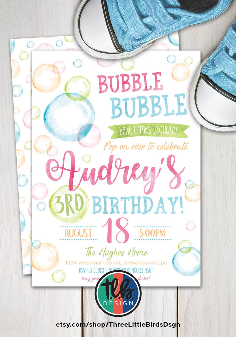 Bubble Birthday Invitation Bubbles Invite Bubble Party Etsy