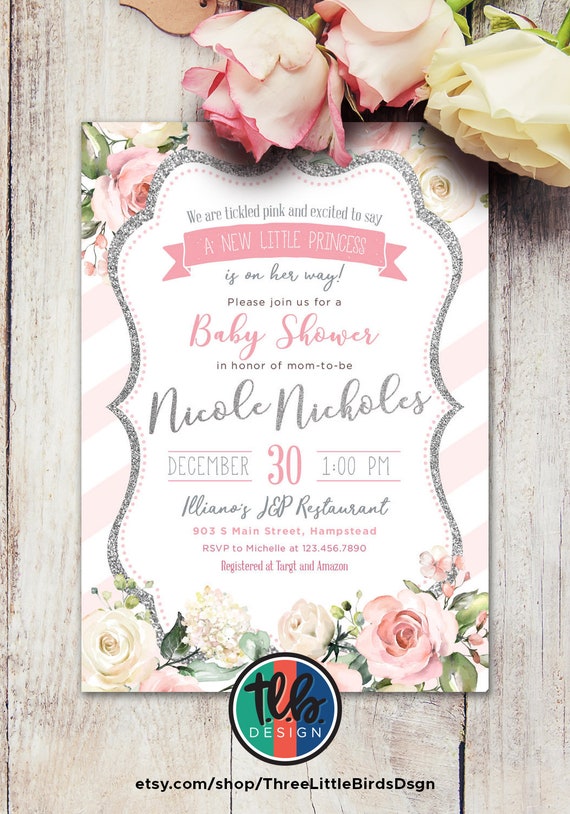 pink and silver baby shower invitations