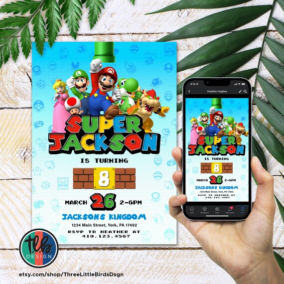 Super Mario Brothers Digital Birthday invitation, Mario birthday invite, Super Mario invitation, Mario invite, Bowser Luigi Yoshi Peach Il_570xn