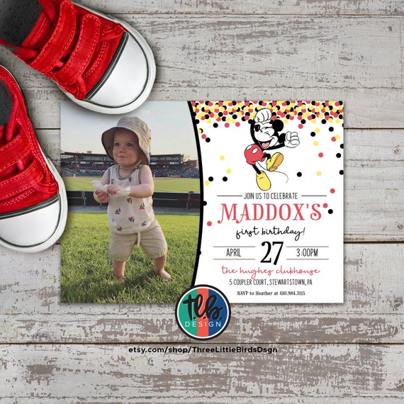 Classic Mickey Mouse birthday invite, Mickey Mouse Birthday Invitation, Mickey Mouse Invite, Vintage Mickey Invites, Personalized, Digital Il_570xn