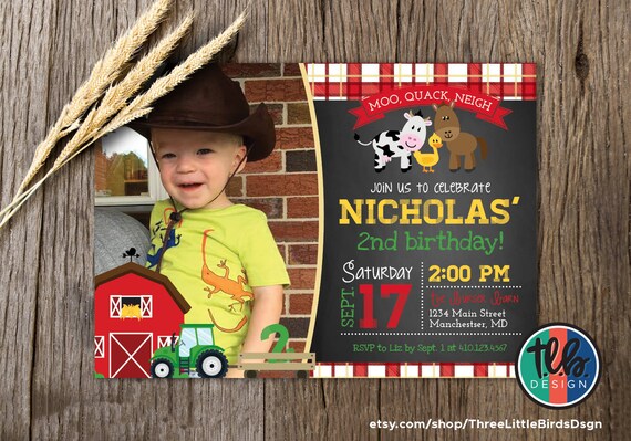 barnyard birthday invitation, farm animal birthday invite, boy first birthday, 1st birthday rustic tractor printable invitation personalize Il_570xn