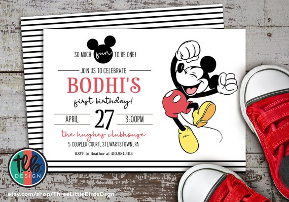 Classic Mickey Mouse birthday invite, Mickey Mouse Birthday Invitation, Mickey Mouse Invite, Vintage Mickey Invites, Personalized, Digital Il_570xn