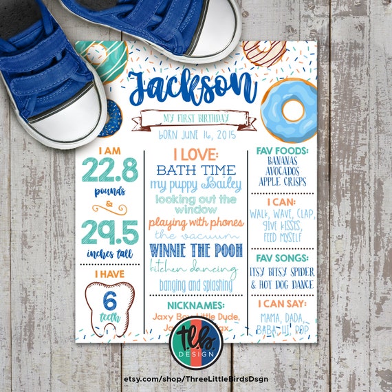 digital donut First Birthday milestone Poster 1st Birthday Milestone Sign blue donut birthday poster Il_570xn