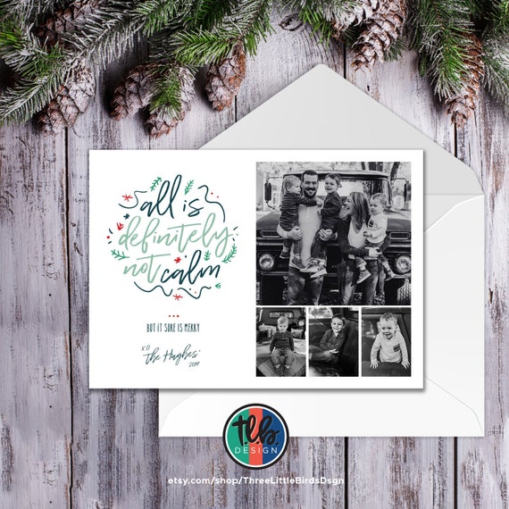 digital funny All is Definitely NOT calm photo Christmas Card funny Christmas card playful holiday card simple design Il_570xn