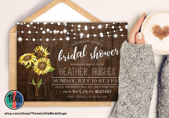 Sunflower Bridal Shower Invitation String Lights Rustic Wedding Sunflower Bridal Shower Invite Rustic Sunflower Invitation Sunflower Invite Il_570xn