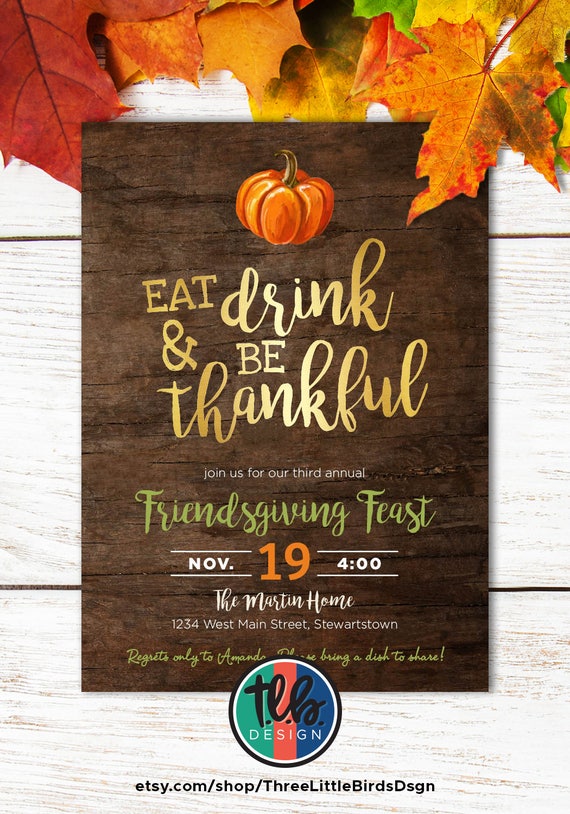 digital Friendsgiving invitation friends Thanksgiving invite pumpkins eat drink and be thankful invite for Friendsgiving Feast personalized Il_570xn