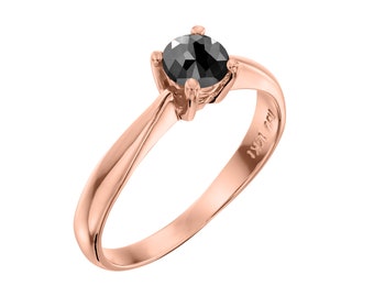1 Carat Black Diamond Ring, 14K Rose Gold Solitaire Ring For Women, Black Diamond, 14K Rose Gold Ring for Girls, Diamond Rose Gold Ring