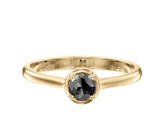 Engagement Ring, Black Diamond Solitaire Ring, Natural Black Diamond, 0.60 Carat Diamond, 14K Yellow Gold Ring, Ring for Women Ring For Girl