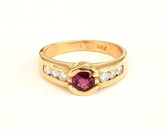 Ruby and Diamong Ring, Natural Ruby Ring, 18K Yellow Gold Ring set with Ruby Ring, Engagement Ring, Handmade Vintage Ring, Gift for Her