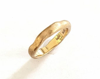 14K Gold Ring, HandMade Wedding Band, Free Shape One of a Kind Yellow Gold Ring, Thin Wedding Band, Promise Ring, Matte Brashed Ring