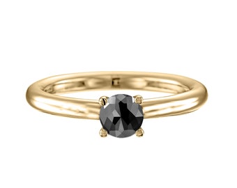 Solitaire Black Diamond Ring, Solitaire Black Diamond Gold Ring, 14K Yellow Gold Solitaire Ring, Solitaire Ring For Girls, Ring for Women