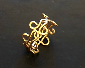 One of a kind handgemaakte 14K geelgouden ring, uniek ontwerp van gouden trouwring, slechts één beschikbaar, cadeau voor haar