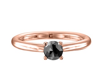 14K Rose Gold Ring set with Natural Black Diamond, Gold Solitaire Black Diamond Ring, 14K Rose Gold Ring, Black Diamond Gold Ring,