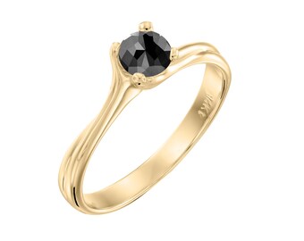 Gold Ring For Girls, Solitaire Diamond Ring, Natural Black Diamond, 0.60 Carats Black Diamond, 14K Yellow Gold Ring, Diamond Ring for Women
