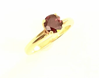 14K Ring, Gemstone Ring, Yellow Gold Rhodolite Solitaire Ring, Garnet Engagement Ring, Handmade Birthstone Ring, Gift for Her