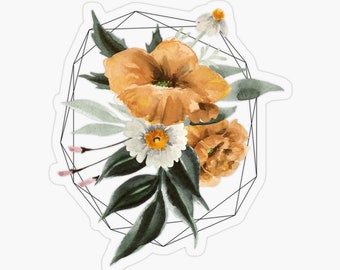 pegatina / diseño geométrico de ramo floral / hexágonos blancos y amarillos