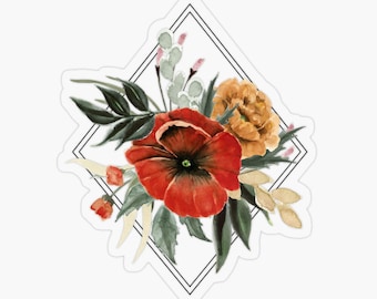 pegatina / diseño geométrico de ramo floral / diamante rojo y amarillo