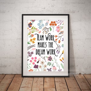 Team Work Dream Work Poster | Teamwork Quote, Motivational Office Decor Poster, Typography Wall Art, Instant Download, Teamwork Poster