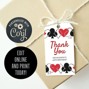 Poker Thank You Tags | Casino Favor Tags, Poker Party, Casino Gift Tags, Editable Favor Tag, Favor Tags Template, Poker Birthday