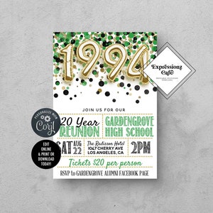 Green & Gold School Reunion Invitation Template (Digital Download)
